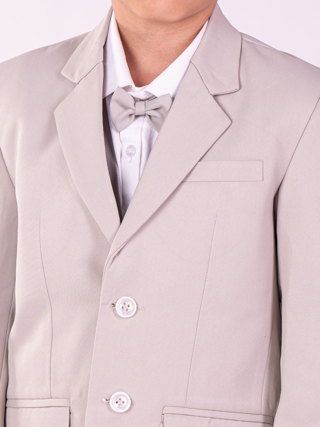 Boy's' White And Gray Shirt Blazer Waist Coat And Pant