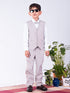 Boy's' White And Gray Shirt Blazer Waist Coat And Pant