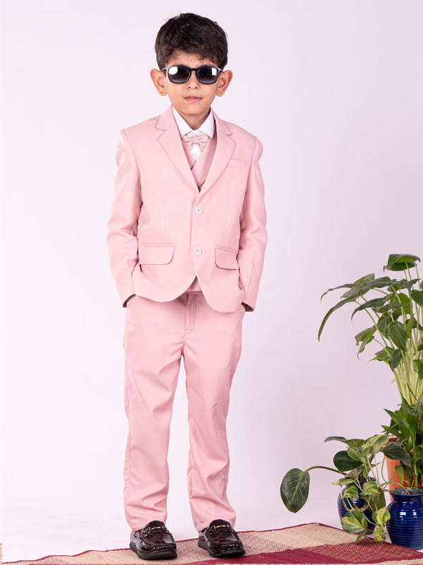 Boy's' White And Pink Shirt Blazer Waist Coat And Pant