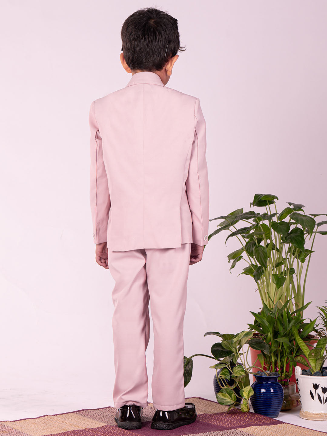 Boy's' White And Pink Shirt Blazer Waist Coat And Pant