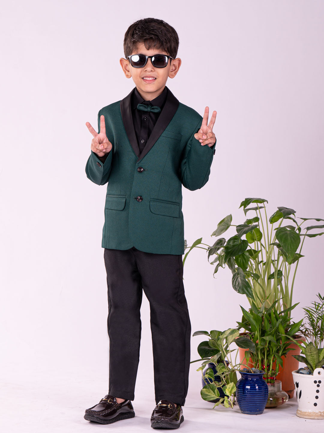 Boy's' Black And Green Shirt Blazer And Pant