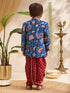 Boys's Blue Silk-Blend Embroidered Thigh Length Jaclet, Kurta And Dhoti Set