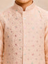 Boy's Peach Silk-Blend Embroidered Knee Length Kurta, Pyjama and Jacket Set