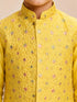 Boy's Yellow Silk-Blend Embroidered Knee Length Kurta, Pyjama and Jacket Set