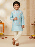 Boy Aqua Silk Blend Kurta, Pyjama and Jacket Set Festive, Festive Glitz, Indated Traditions, Summer / Casual, All regions Ethnic Wear