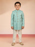 Boy's Aqua Silk Blend Sherwani Set
