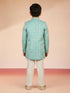 Boy's Aqua Silk Blend Sherwani Set