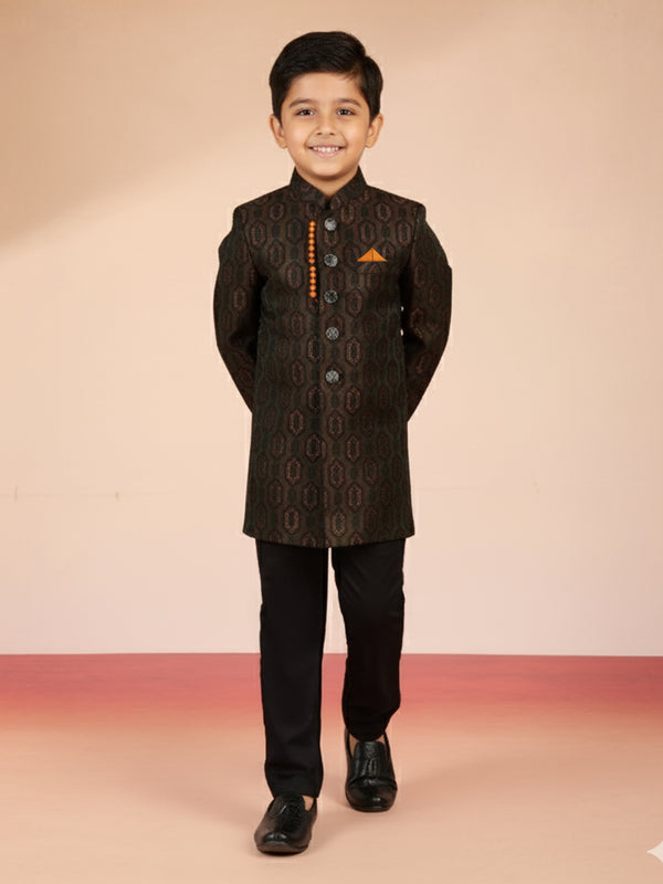 Boy's Rust Silk Blend Sherwani Set
