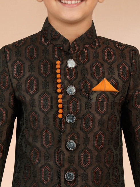 Boy's Rust Silk Blend Sherwani Set