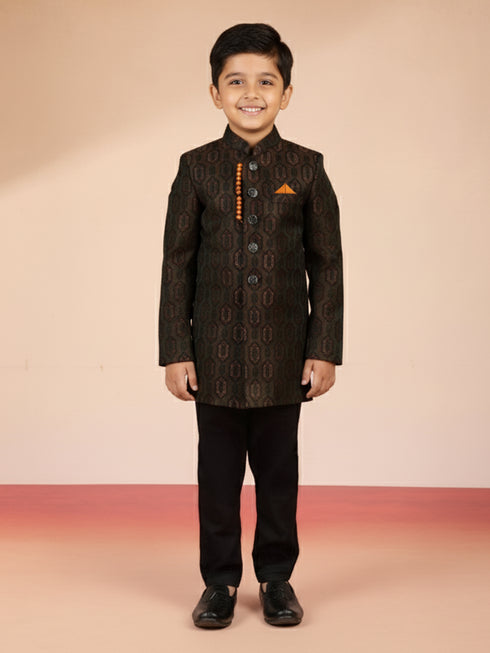 Boy's Rust Silk Blend Sherwani Set