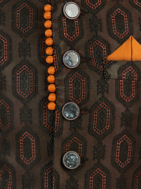 Boy's Rust Silk Blend Sherwani Set