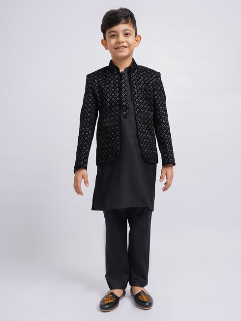 Boy's' Black Jodhpuri, Kurta And Pyjama Set