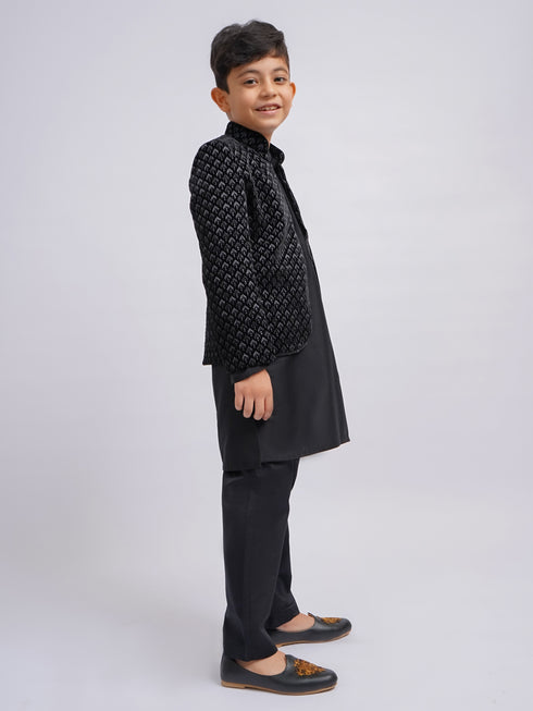 Boy's' Black Jodhpuri, Kurta And Pyjama Set