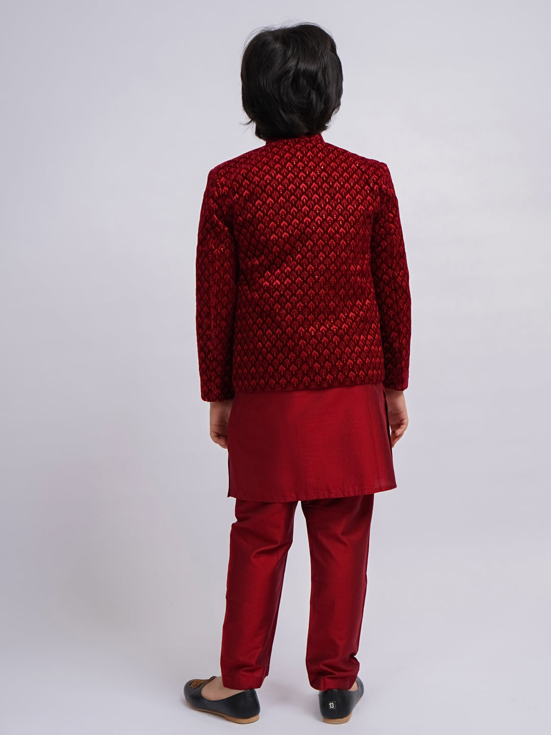 Boy's' Maroon Jodhpuri And Kurta Pyjama Combo Set