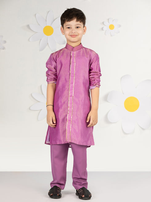 Boy's' Purple Jacket, Kurta And Pyjama Set