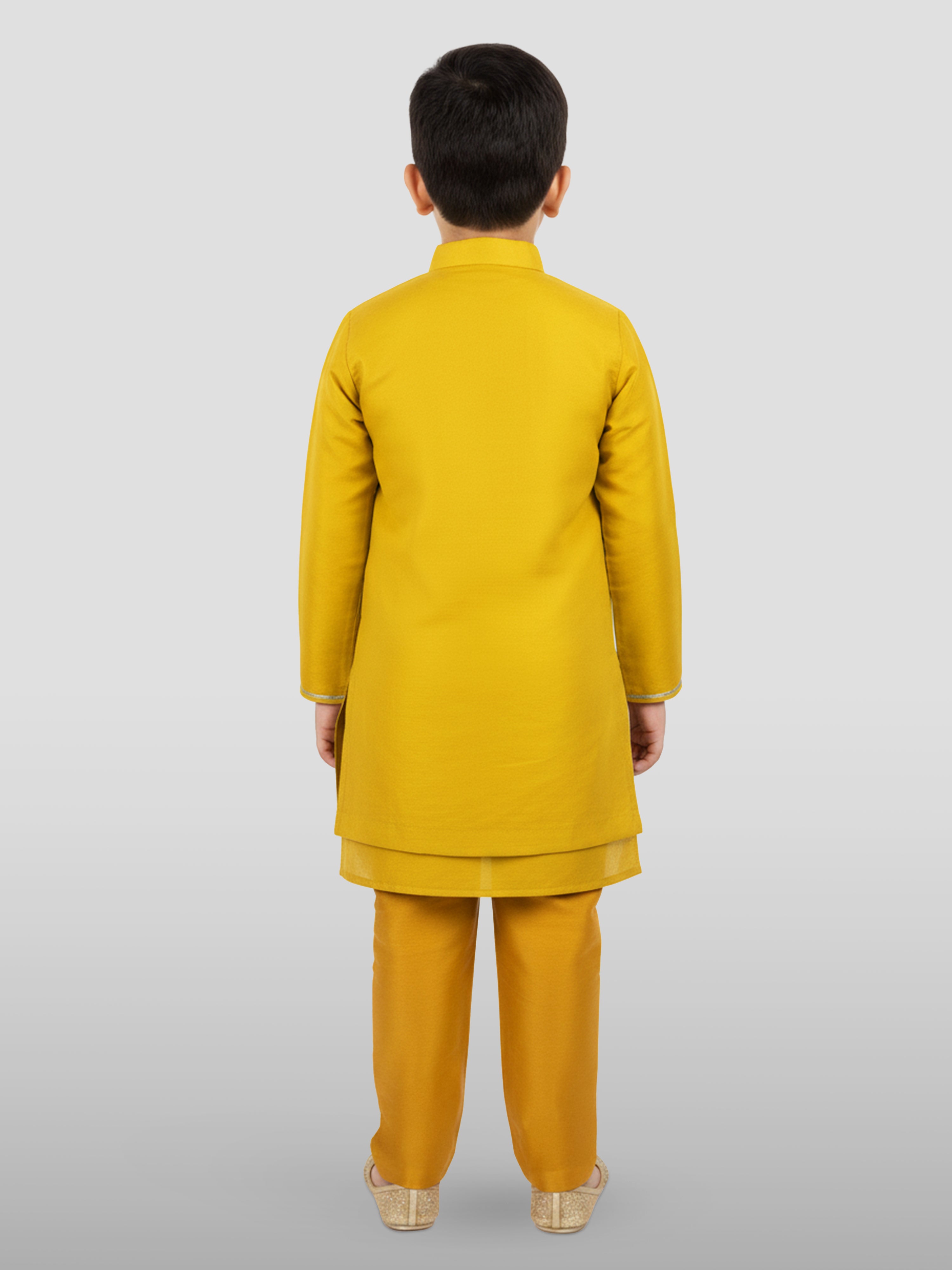 Boy's' Mustard Jacket, Kurta And Pyjama Set