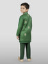 Boy's' Green Jacket, Kurta And Pyjama Set