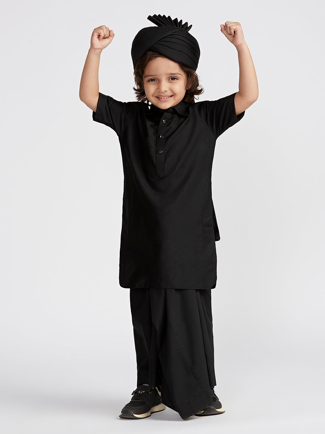 Boy's' Black Viscose Kurta Lungi And Safa Set