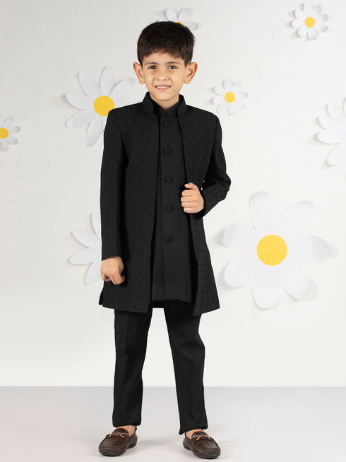 Boy's Black Silk Kurta Set