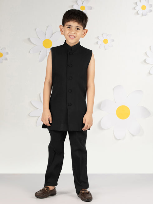 Boy's Black Silk Kurta Set