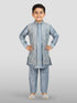 Boy's' Aqua Jacket, Kurta And Pyjama Set.