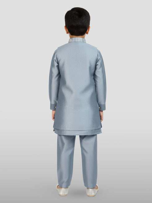 Boy's' Aqua Jacket, Kurta And Pyjama Set.