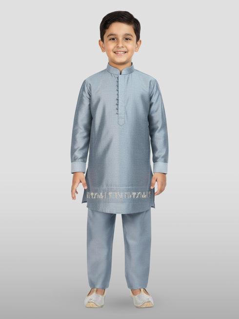 Boy's' Aqua Jacket, Kurta And Pyjama Set.