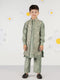 Boy's Mint Green Silk Nehru Jacket Set With Pant