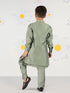 Boy's Mint Green Silk Nehru Jacket Set With Pant