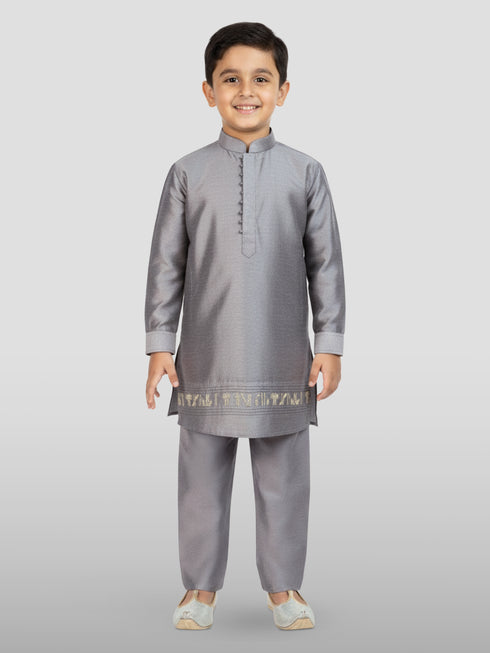 Boy's' Purple Jacket,Kurta And Pyjama Set.