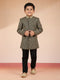 Boy's Black Chikankari Embroidered Rayon Sherwani Set