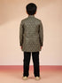 Boy's Black Chikankari Embroidered Rayon Sherwani Set