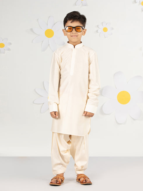 Boy's Red Cotton Nehru Jacket Kurta Set