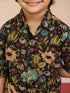 Boys Black Cotton Floral Print Kurta Pyjama Set