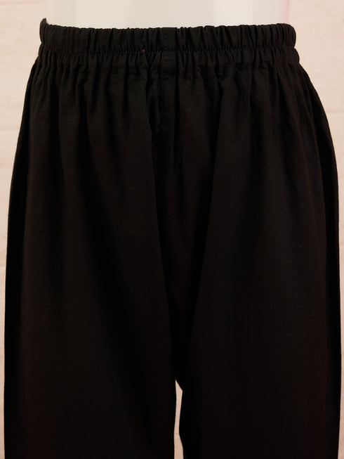 Boys Black Cotton Floral Print Kurta Pyjama Set