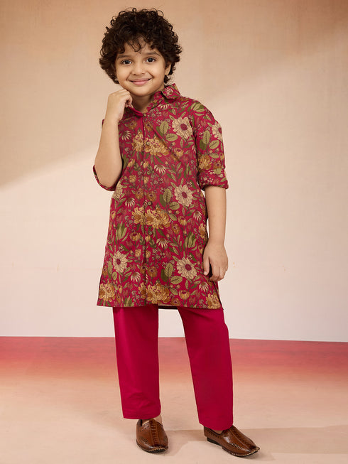 Boys Falsa Cotton Floral Print Kurta with Pyjama Set