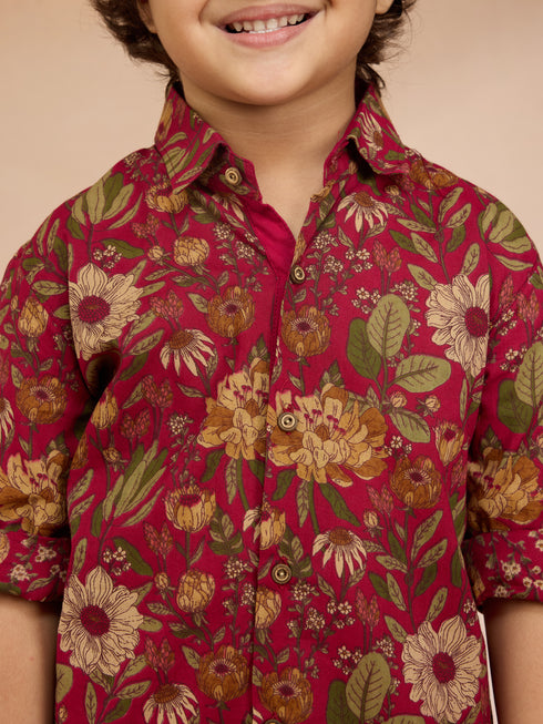 Boys Falsa Cotton Floral Print Kurta with Pyjama Set