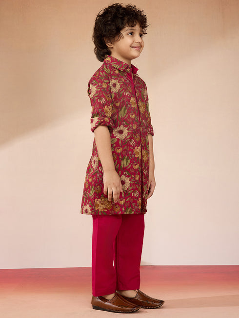 Boys Falsa Cotton Floral Print Kurta with Pyjama Set