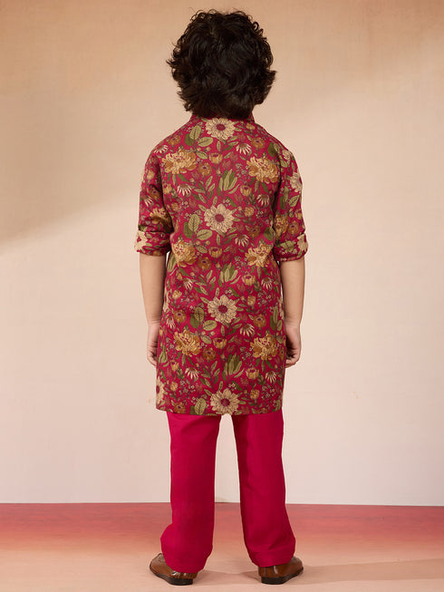 Boys Falsa Cotton Floral Print Kurta with Pyjama Set