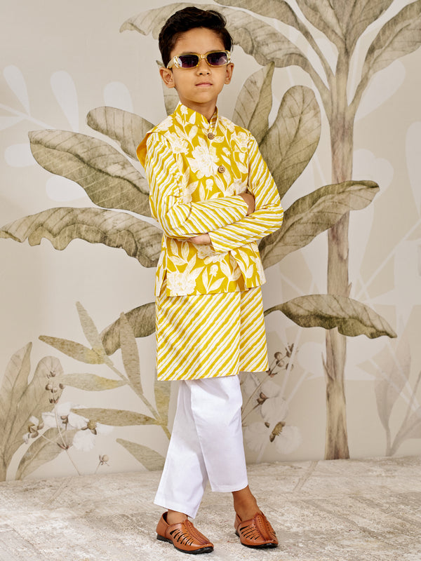 Boy's Yellow Cotton Nehru Jacket Set