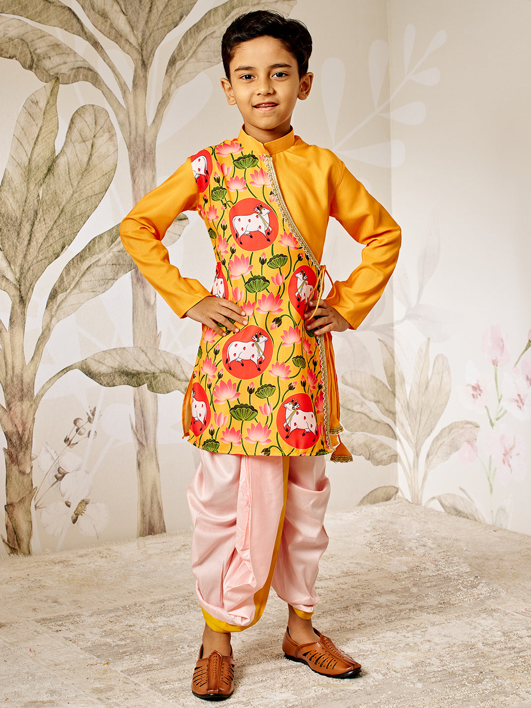 Boy's Mustard Muslin Kurta Dhoti Set