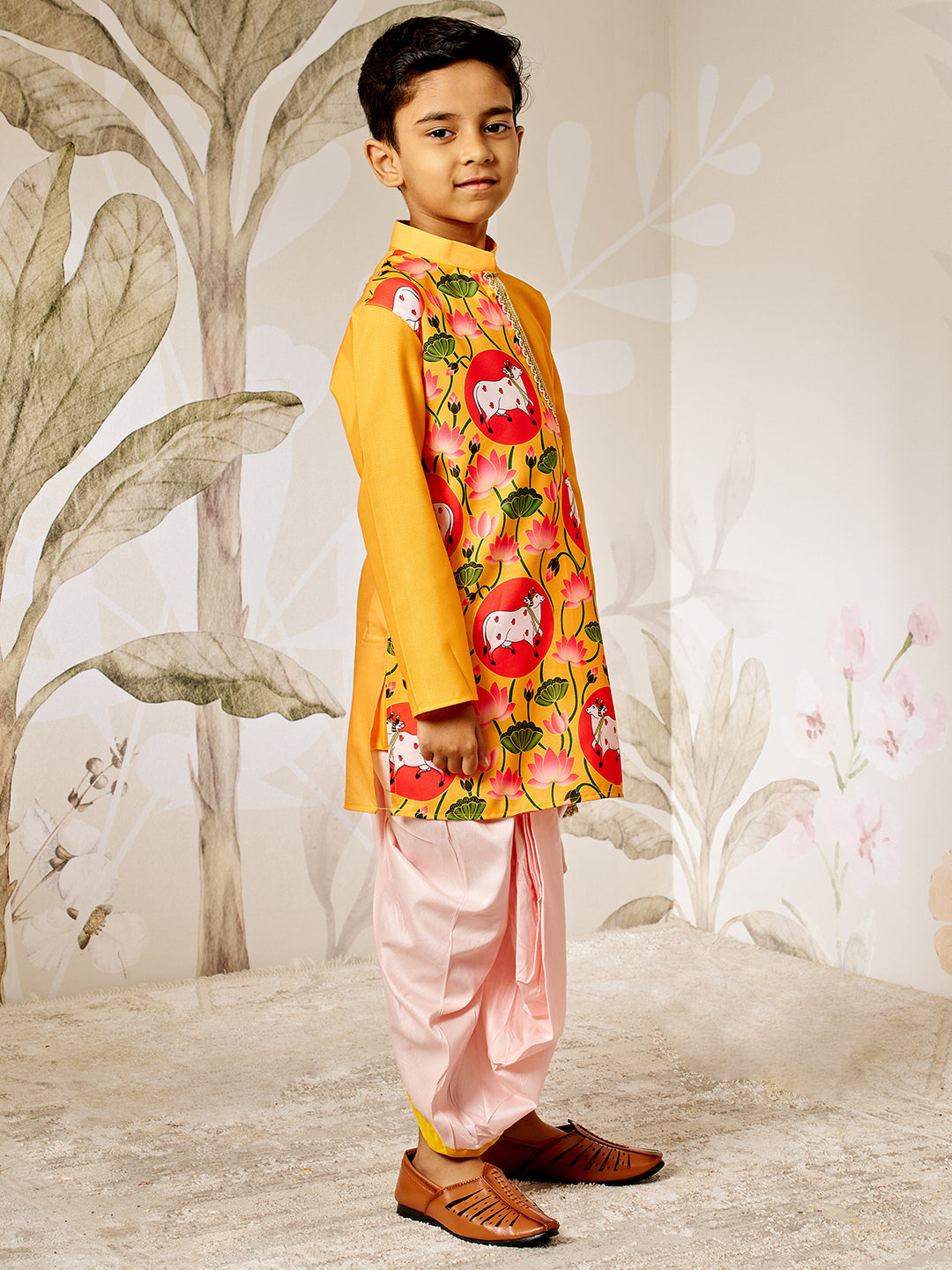 Boy's Mustard Muslin Kurta Dhoti Set