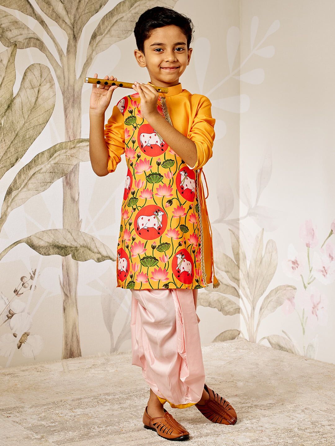 Boy's Mustard Muslin Kurta Dhoti Set
