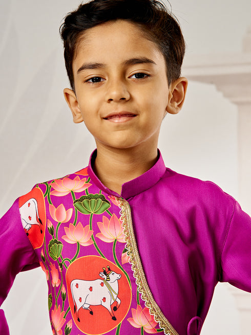Boy's Purple Muslin Kurta Dhoti Set
