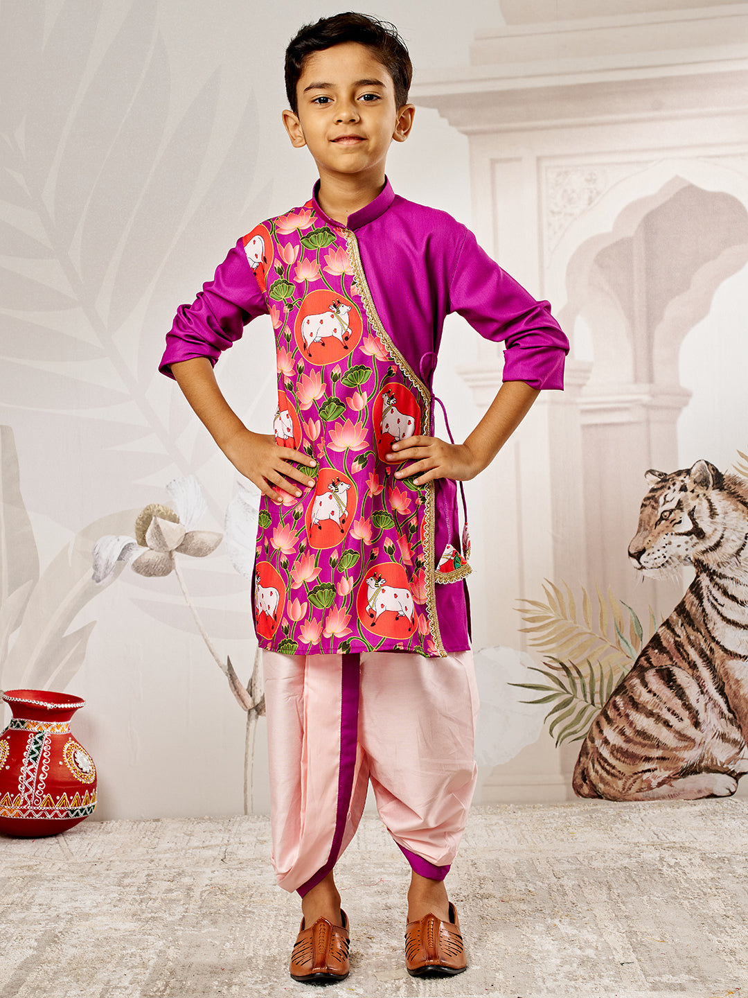 Boy's Purple Muslin Kurta Dhoti Set