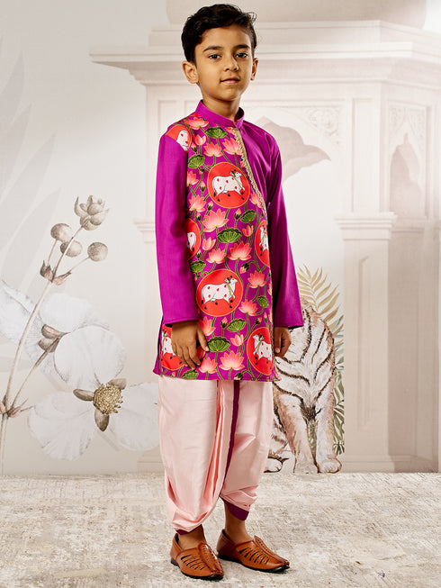 Boy's Purple Muslin Kurta Dhoti Set