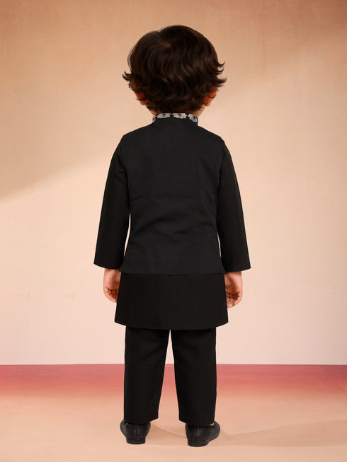Boys Black Silk Blend Embroidered Nehru Jacket Set