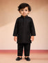 Boys Black Silk Blend Embroidered Nehru Jacket Set