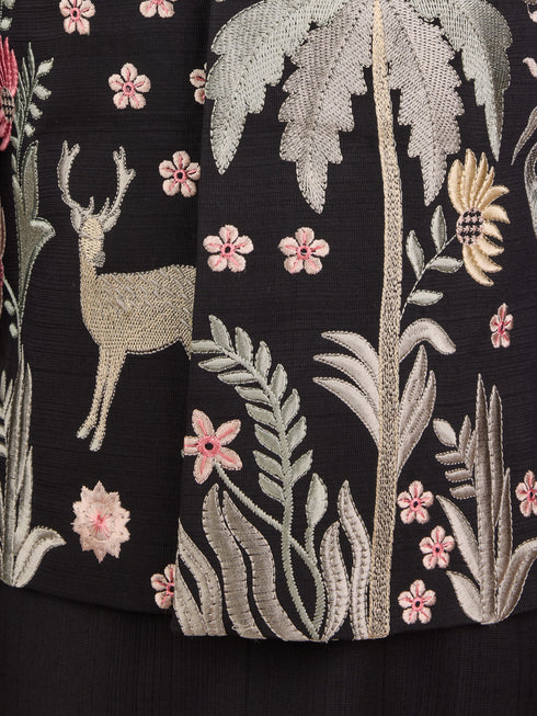 Boys Black Silk Blend Embroidered Nehru Jacket Set