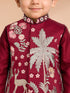 Boys Maroon Silk Blend Embroidered Nehru Jacket Set